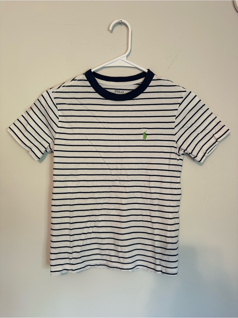 Polo by Ralph Lauren White & Navy Striped Tee with Green Pony